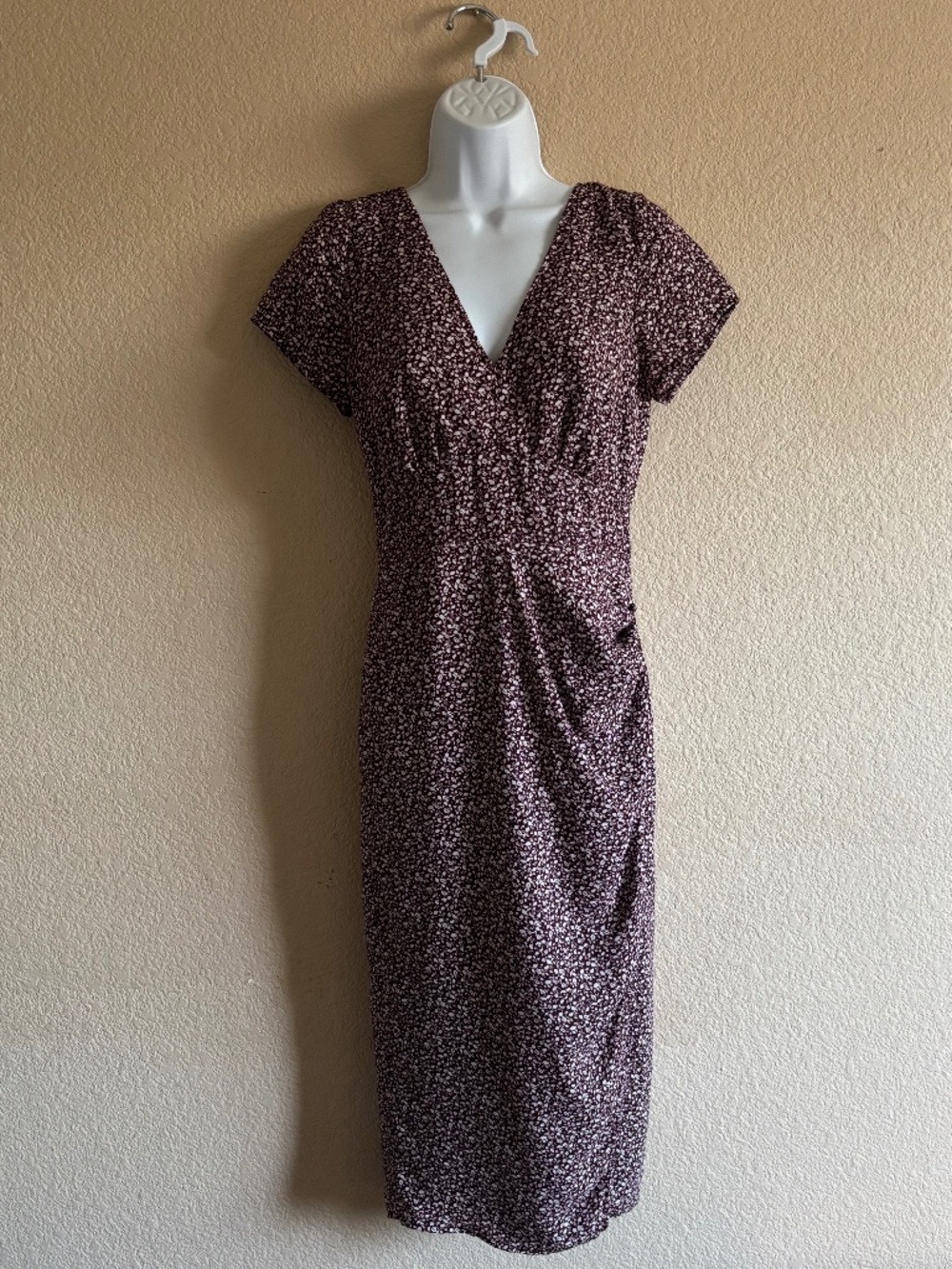 Abercrombie & Fitch Burgundy & White Leaf Patterned Midi Dress